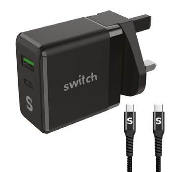 SWITCH DUAL OUTPUT PD 65W WITH USB TRAVEL CHARGER,  black