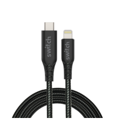 SWITCH ULTRA RUGGED TYPE-C TO MFI LIGHTNING CHARGE AND SYNC CABLE 1.2M BLACK
