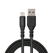 SWITCH ULTRA RUGGED USB A TO MFI LIGHTNING CHARGE AND SYNC CABLE, 1.2m,  black