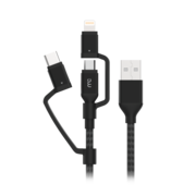 MYCANDY 3 IN 1 MICRO TYPE C MFI LIGHTNING CHARGE AND SYNC CABLE BLACK, 1.5m