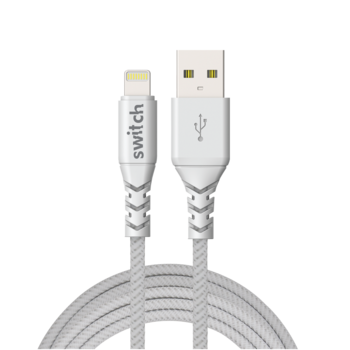 SWITCH ULTRA RUGGED USB A TO MFI LIGHTNING CHARGE AND SYNC CABLE, 1.2m,  white
