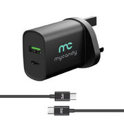 MYCANDY TRAVEL CHARGER 20W DUAL TYPE C AND USB WITH C TO C CABLE,  black