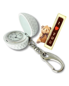 Ghasitaram Gifts Valentine Gifts Golf Ball Keychain With Clock With Teddy And Chocolate