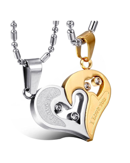 Yutii Our Heart Two Piece 316 Stainless Steel Couple Pendant Necklace Set For Men & Women