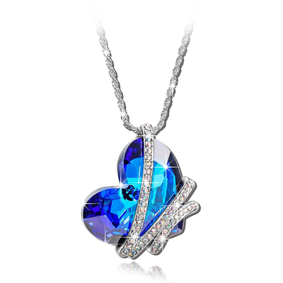 Sansar India Blue Crystal AB Valentine Heart Pendant Romantic Love Necklace for Girls and Women
