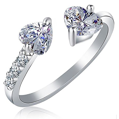 Karatcart Platinum Plated Trendy Elegant Austrian Crystal Heart Cut Adjustable Ring For Women